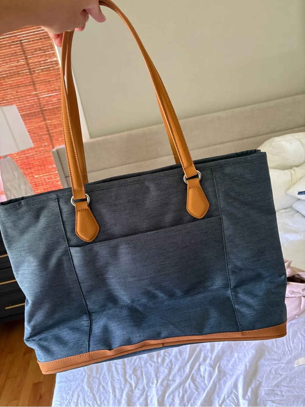 NWT Nordace Women's Laptop Tote Bag in Dark Blue with Tan Trim- Siena pro tote